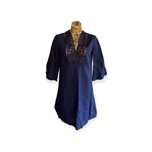 ANTIK BATIK linen cotton blue casual dress small / 38